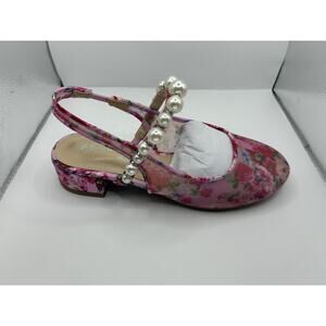 Betsey Johnson Little and Big Girls Sling Back Floral Pearl Strap Mary Jane Flat